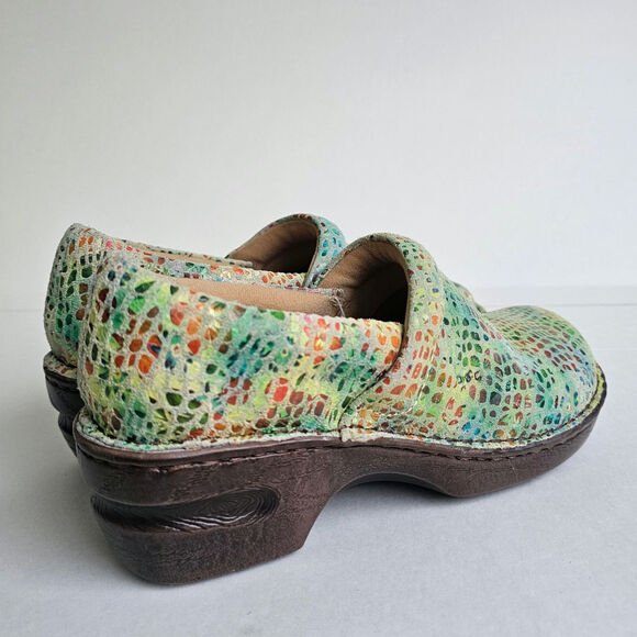 Rainbow Mosaic Clogs Born BOC Size 8 Leather Watercolor Multi Snake Print Floral - Picture 8 of 13